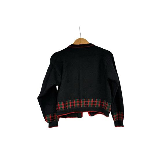 Austin Hill 100% Wool Button Front Cardigan Black Red Holiday Bows Sweater M - Picture 5 of 8